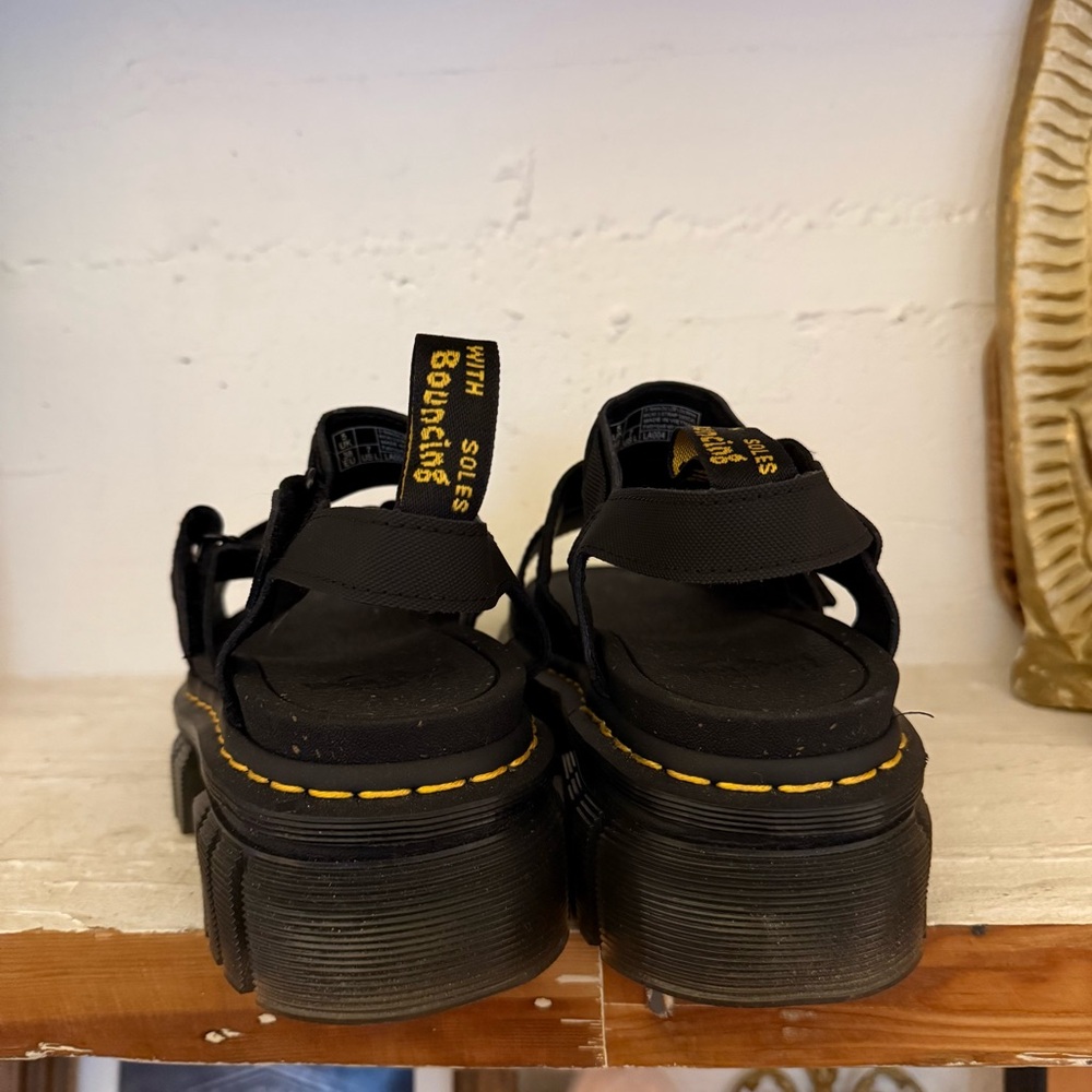 Dr. Martens Black Platform Sandals with Yellow Stitching - Picture 3 of 6